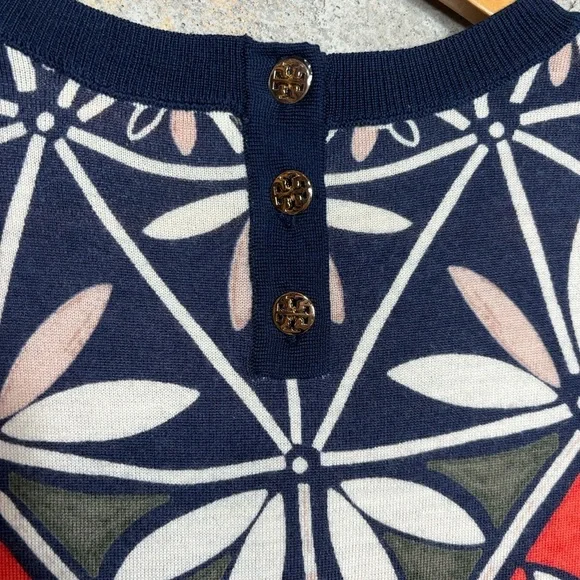 Tory Burch Floral Print Merino Wool Sweater Women’s Sz Small Lightweight - Picture 3 of 5